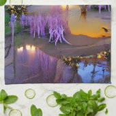 Roze Willow bomen bij zonsondergang door de vijver Theedoek (Gevouwen)