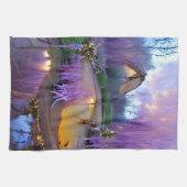 Roze Willow bomen bij zonsondergang door de vijver Theedoek (Horizontaal)