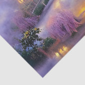 Roze Willow bomen bij zonsondergang door de vijver Tissuepapier (Detail)