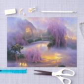 Roze Willow bomen bij zonsondergang door de vijver Tissuepapier (Craft)