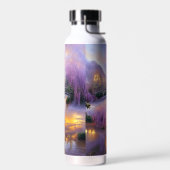 Roze Willow bomen bij zonsondergang door de vijver Waterfles (Links)