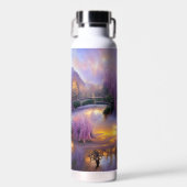 Roze Willow bomen bij zonsondergang door de vijver Waterfles (Voorkant)