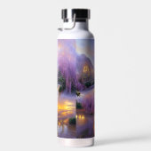 Roze Willow bomen bij zonsondergang door de vijver Waterfles (Rechts)