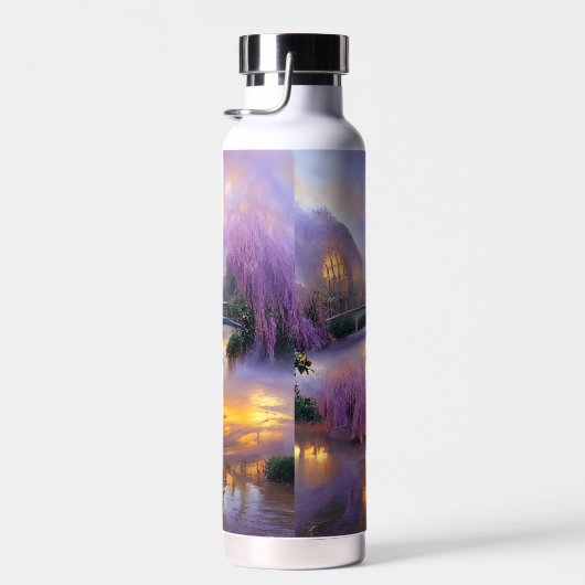 Roze Willow bomen bij zonsondergang door de vijver Waterfles (Rechts)