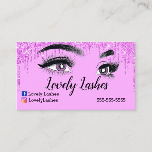 Roze wimpers glitter Visitekaartje (Voorkant)