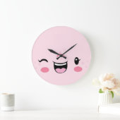 Roze windende Kawaii Face Wall klok (Huis)