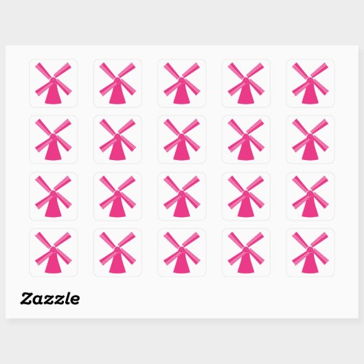 Roze windmolen vierkante sticker (Vel)
