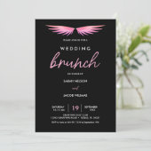 Roze Wings, Black Post Wedding Brunch Uitnodiging (Staand voorkant)