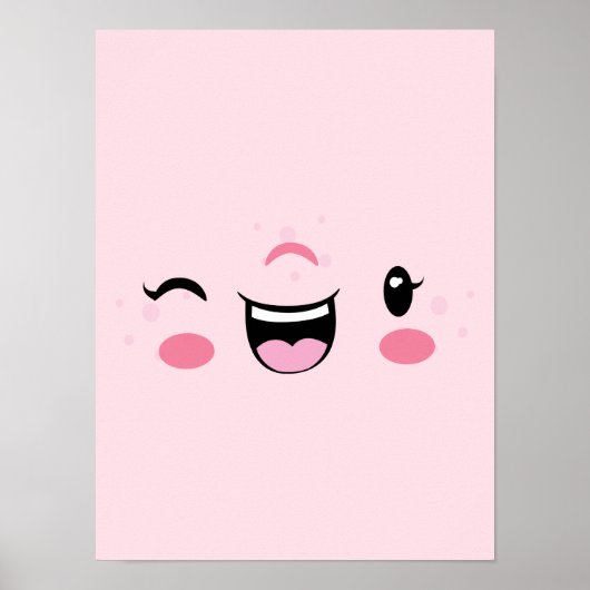 Roze Winkelende Kawaii Face Poster Afdrukken (Voorkant)