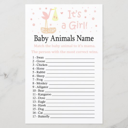 Roze winkelnest Baby Animals Name Game (Voorkant)