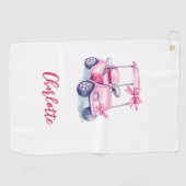 Roze winkelwagen naam golfhanddoek (Horizontaal)