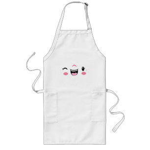 Roze Winking Kawaii Face Apron Lang Schort