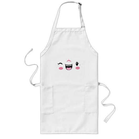 Roze Winking Kawaii Face Apron Lang Schort (Voorkant)
