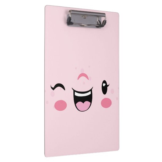 Roze Winking Kawaii Face Clip Board Klembord (Rechts)