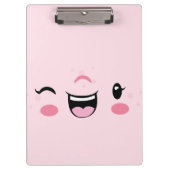 Roze Winking Kawaii Face Clip Board Klembord (Voorkant)