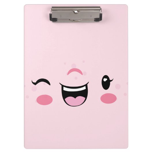 Roze Winking Kawaii Face Clip Board Klembord (Voorkant)