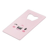 Roze Winking Kawaii Face Creditcard Bottle Open Creditkaart Flessenopener (Achterkant Gekanteld)