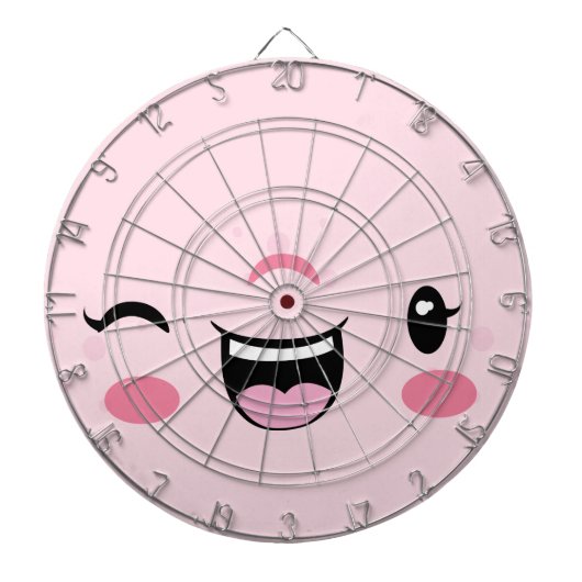 Roze Winking Kawaii Face Dart Board Dartbord (Voorkant)