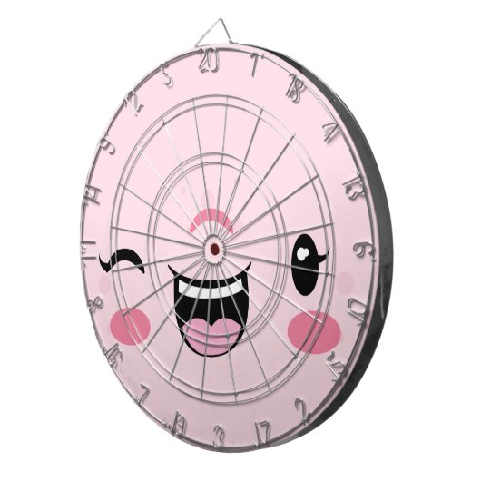 Roze Winking Kawaii Face Dart Board Dartbord (Voorkant Rechts)