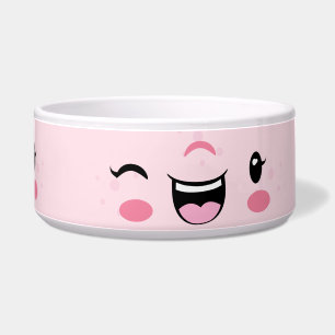Roze Winking Kawaii Face Dog Bowl Voerbakje