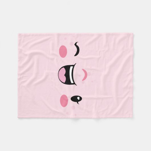 Roze Winking Kawaii Face Fleece Blanket (Voorkant (Horizontaal))