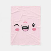 Roze Winking Kawaii Face Fleece Blanket (Voorkant)