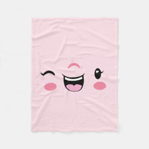 Roze Winking Kawaii Face Fleece Blanket Deken