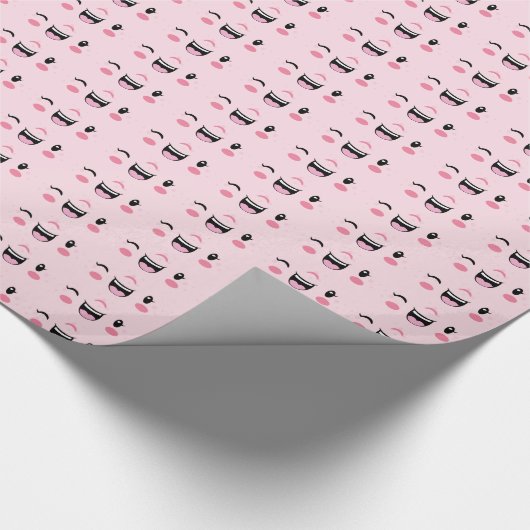 Roze Winking Kawaii Face Gift Wrap Cadeaupapier (Hoek)