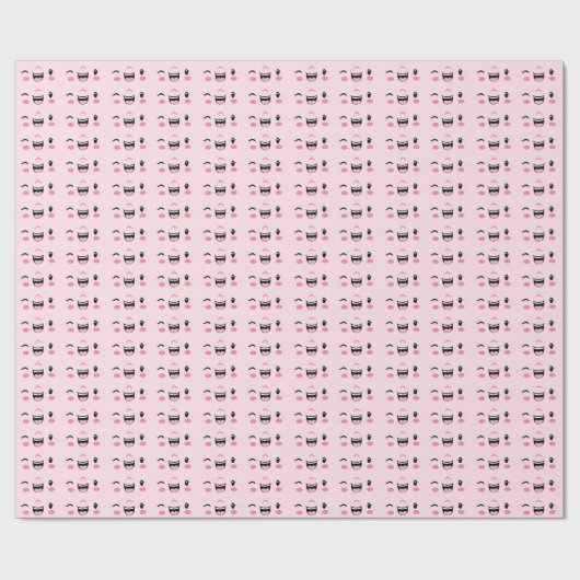 Roze Winking Kawaii Face Gift Wrap Cadeaupapier (Vlak)