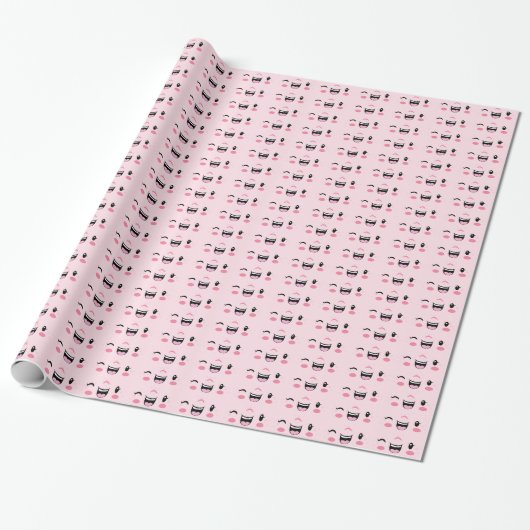 Roze Winking Kawaii Face Gift Wrap Cadeaupapier (Uitgerold)