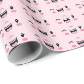 Roze Winking Kawaii Face Gift Wrap Cadeaupapier (Rol Hoek)