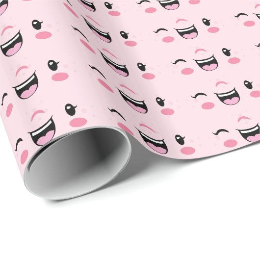 Roze Winking Kawaii Face Gift Wrap Cadeaupapier (Rol Hoek)