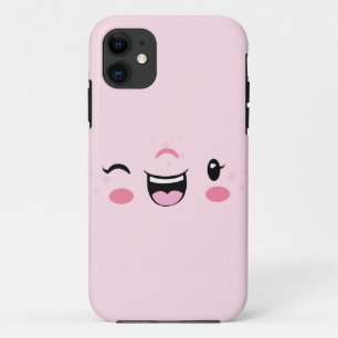 Roze Winking Kawaii Face Hoesje
