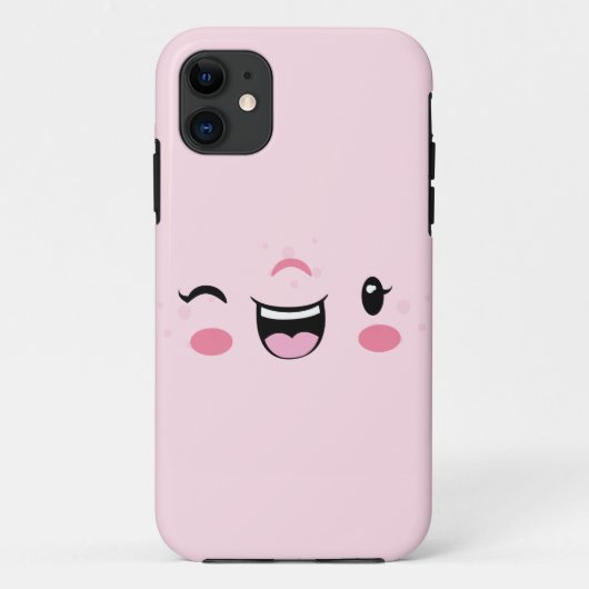 Roze Winking Kawaii Face Hoesje (Achterkant)