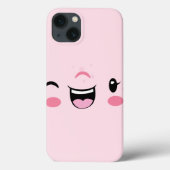 Roze Winking Kawaii Face iPad Case (Achterkant)
