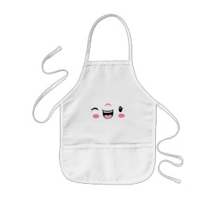 Roze Winking Kawaii Face Kind Apron Kinder Schort