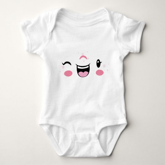 Roze Winking Kawaii Face Kinder Clothing Romper (Voorkant)