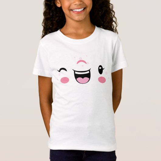 Roze Winking Kawaii Face Kinder Clothing T-shirt (Voorkant)