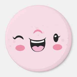 Roze Winking Kawaii Face Magnet