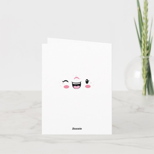 Roze Winking Kawaii Face Note Card Kaart (Achterkant)