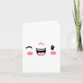 Roze Winking Kawaii Face Note Card Kaart (Voorkant)