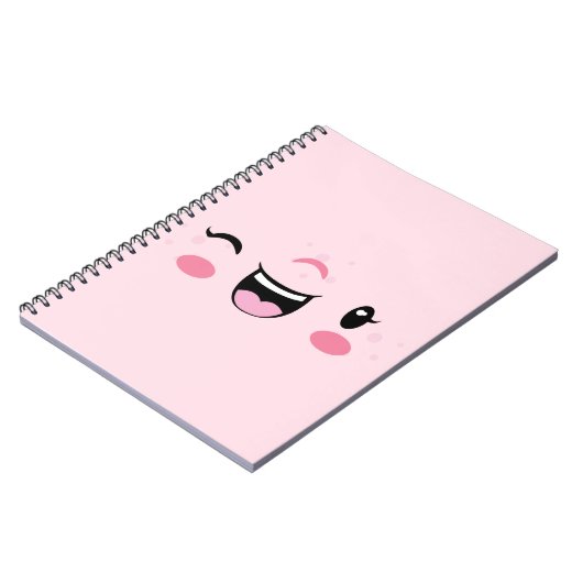 Roze Winking Kawaii Face Notitieboek (Linkerzijde)