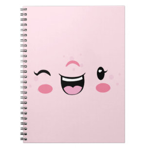 Roze Winking Kawaii Face Notitieboek