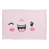 Roze Winking Kawaii Face Pillow Hoesje Set Kussensloop (Achterkant-Links)