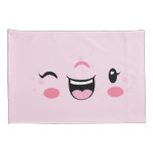 Roze Winking Kawaii Face Pillow Hoesje Set Kussensloop (Achterkant-Rechts)