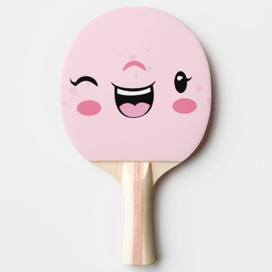 Roze Winking Kawaii Face Ping Pong Paddle Tafeltennisbatje (Voorkant)