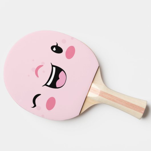 Roze Winking Kawaii Face Ping Pong Paddle Tafeltennisbatje (Zijkant)