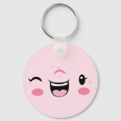 Roze Winking Kawaii Face Sleutelhanger (Voorkant)
