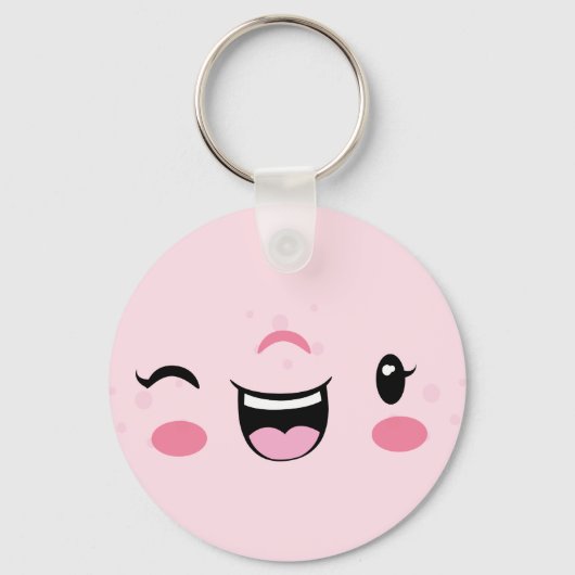 Roze Winking Kawaii Face Sleutelhanger (Voorkant)