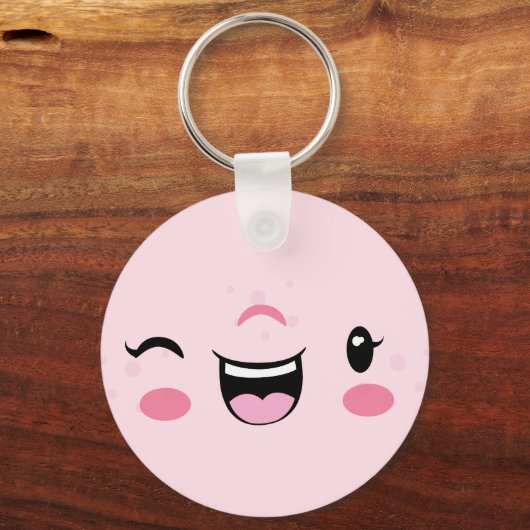Roze Winking Kawaii Face Sleutelhanger (Voorkant)